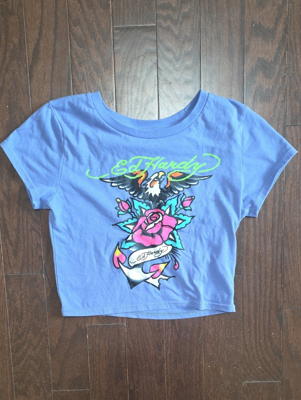 Ed Hardy Lavender Crop Tee with Neon Graphic